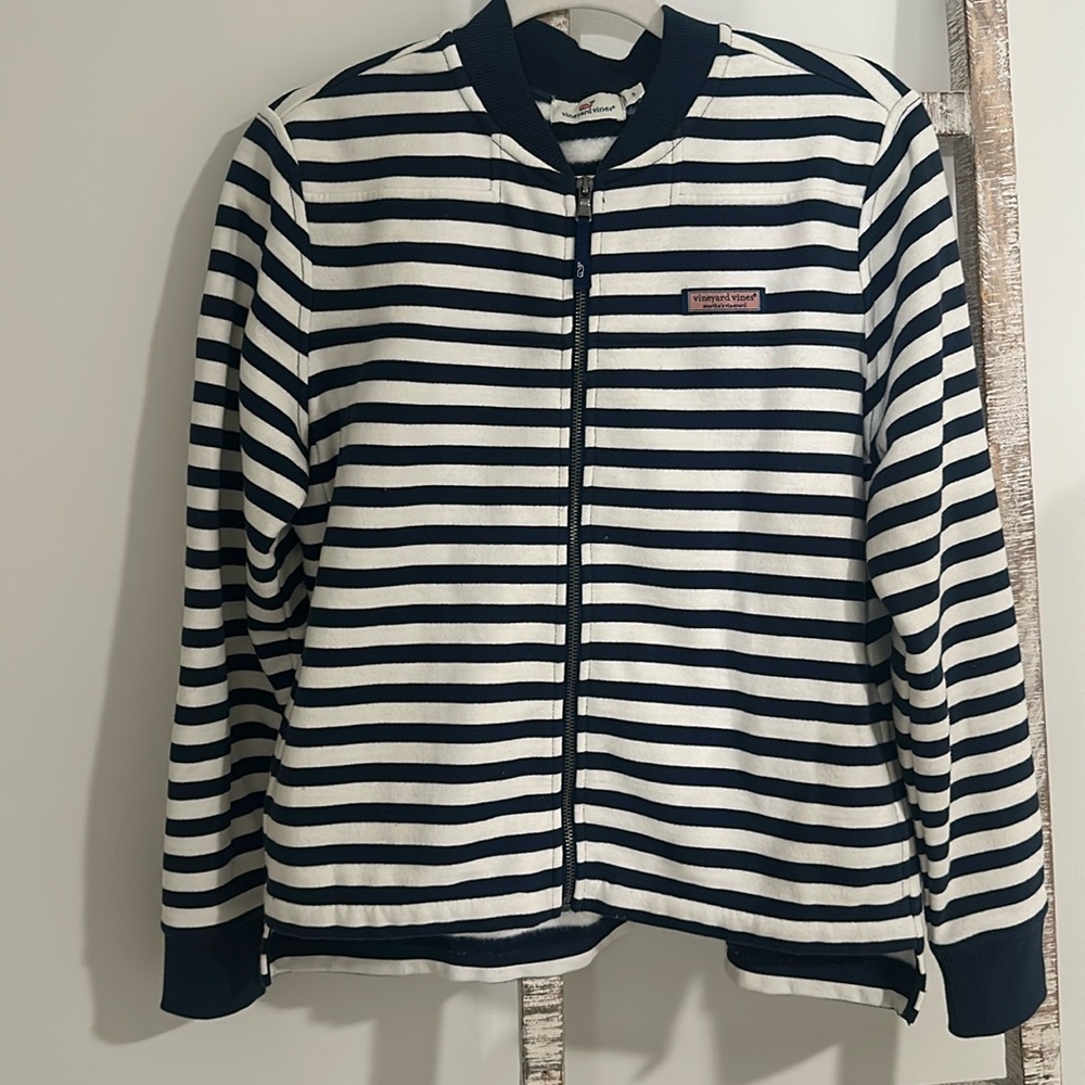 VINEYARD VINES Striped Shep Shirt Bomber Jacket size small white and navy